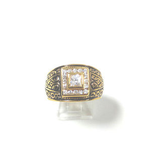 Men's Antiqued Gold Ring Square CZ 50MILS GP